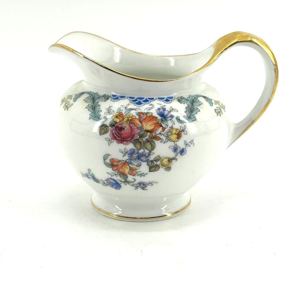 Royal Bayreuth Bavaria Franklin Floral Porcelain Creamer Pitcher Gold Trim White